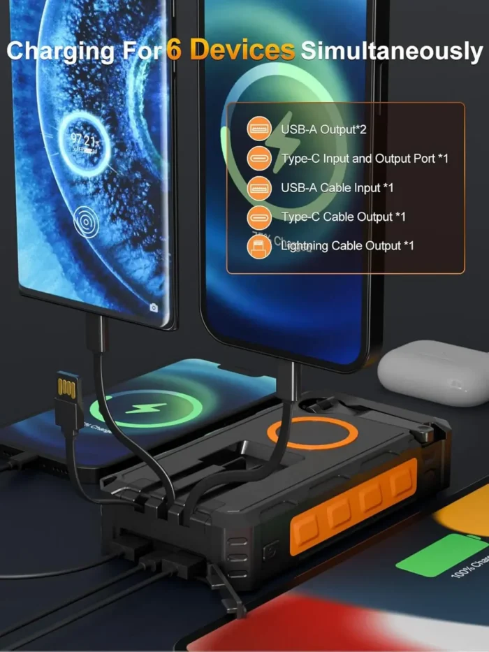 Hand Crank Wireless Solar Power Bank SPB-HC536 Charges Six Devices Simultaneously- [Creup Technologies]